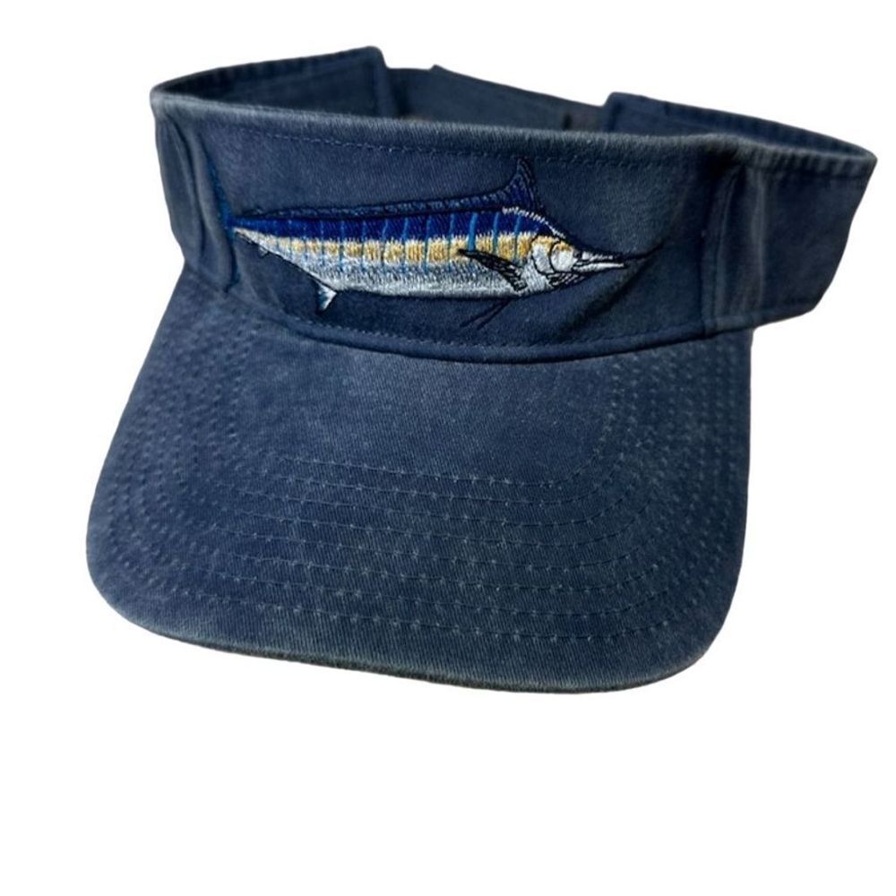Just Hooked Marlin Embroidered‎ Navy Blue Visor Cap Adjustable Unisex